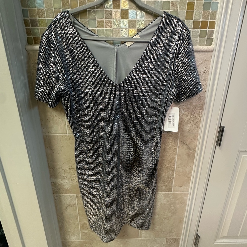 All sequins silver evening dress size L